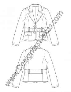 006- belted notch collar blazer fashion flat sketch