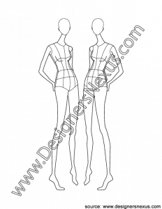 006- fashion design croqui template three-quarter front pose