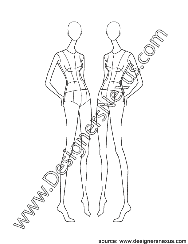 006- fashion design croqui template three-quarter front pose