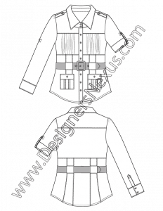 006- fashion flat sketch belter safari shirt roll cuff sleeve