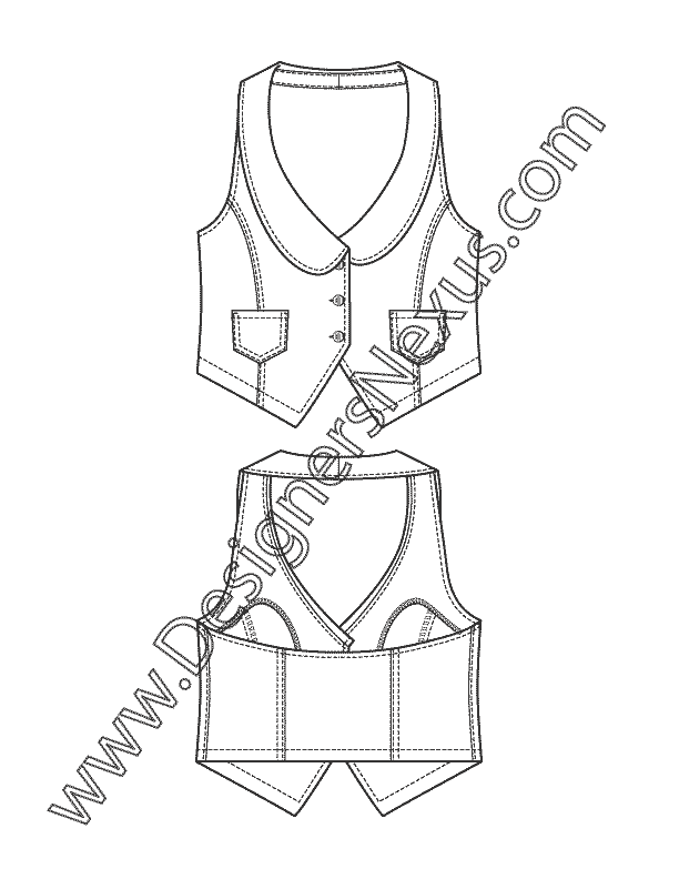 006- apparel vest flat sketch deep peter pan collar halter vest