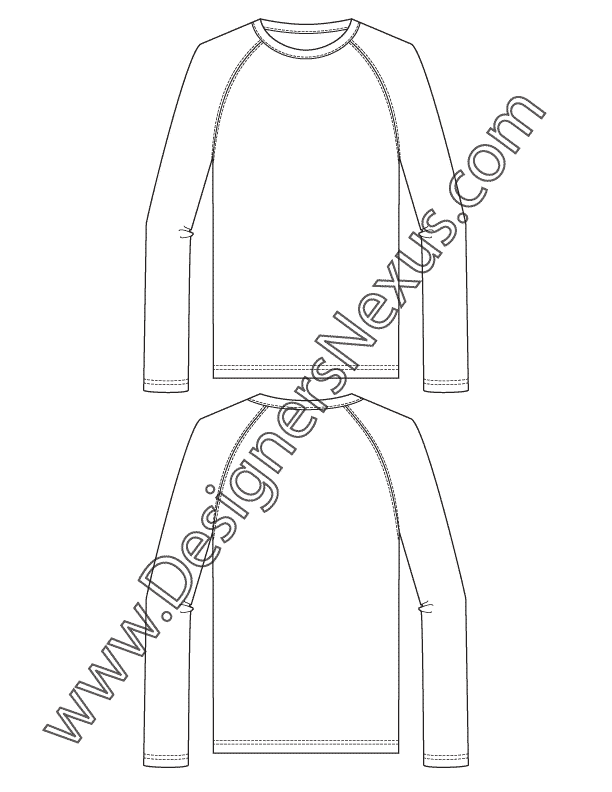 Apparel Flat Sketch Mens Raglan Sleeve Knit Shirt V6 Designers Nexus