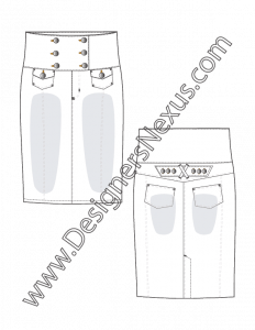 006- high waist pencil skirt fashion flat sketch