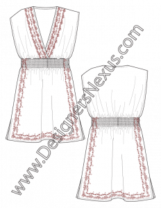 006- fashion flat sketch sleeveless kimono dress smocked waist