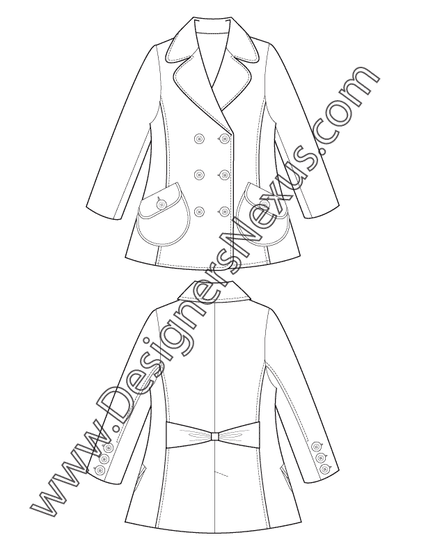 007- double breasted pea coat fashion flat sketch