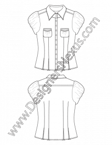 007- fashion flat sketch fitted blouse top chest pockets