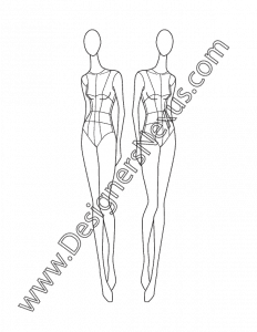 007- female fashion model drawing three-quarter view croqui