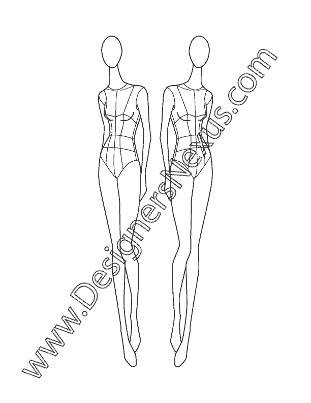 007- female fashion model drawing three-quarter view croqui