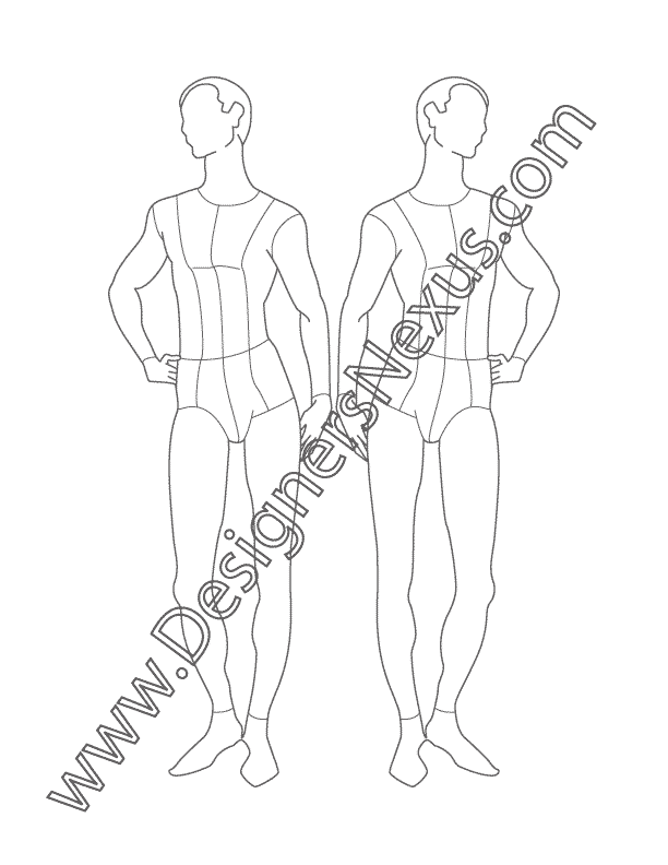 007- mens fashion figure croqui template front pose