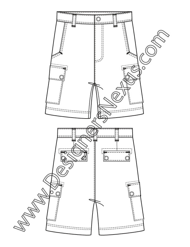 007- mens flat fashion sketch cargo shorts