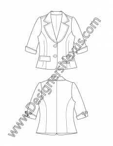 007- notched collar blazer fashion flat sketch cuffed elbow sleeves