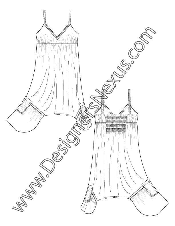 007- V-neck tank dress handkerchief hem flat sketch