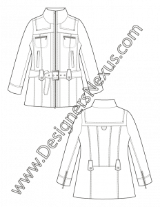 008 fashion flat sketch belted funnel collar coat