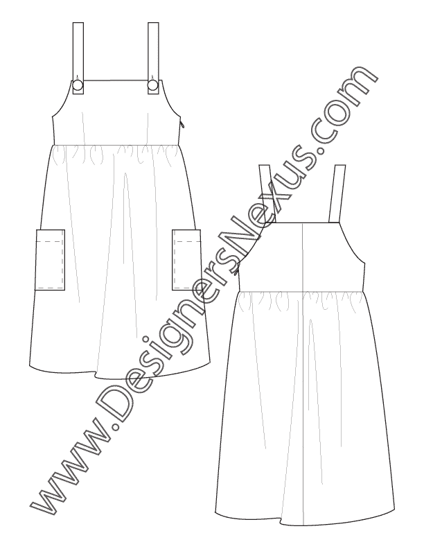 Apron Dress Flat Sketch V8 Jumper Dress With Side Seam Patch Pockets Designers Nexus