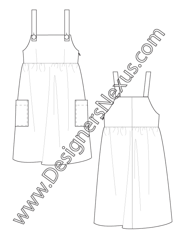 008- fashion flat sketch apron jumper dress