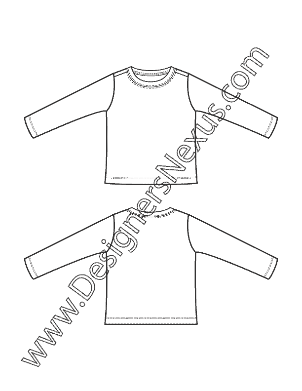 008- childrens apparel flat sketch infant newborn long sleeve knit shirt