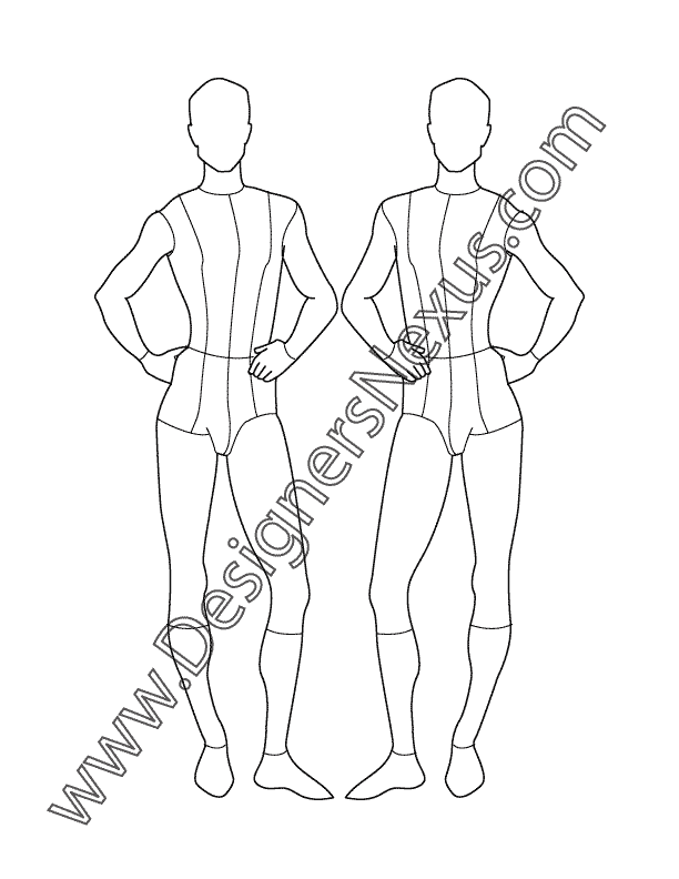 008- male fashion figure croqui template front view