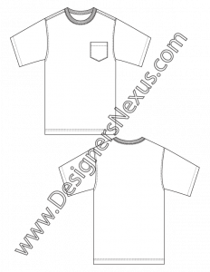 008- mens fashion flat sketch basic t-shirt sketch chest pocket