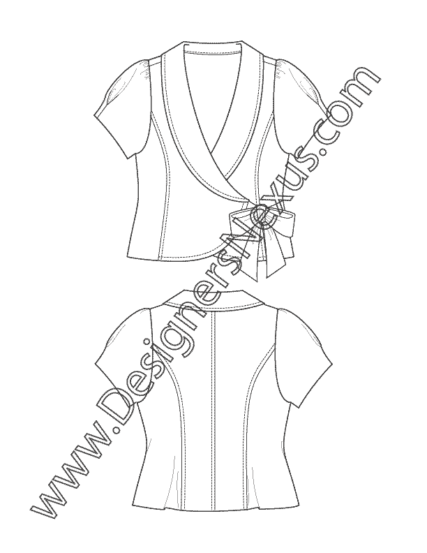 008- shawl collar surplice blazer fashion flat sketch
