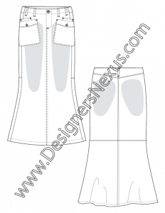 008- apparel flat sketch maxi trumpet skirt
