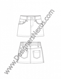 009- childrenswear apparel flat sketch newborn infant denim skirt