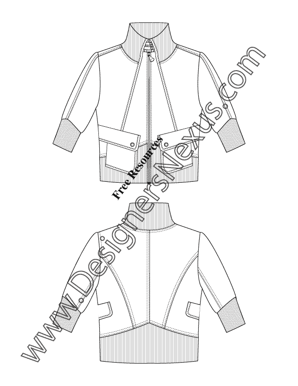 Illustrator Fashion Flat Sketch V9 Elbow Sleeve Sporty Jacket with ...