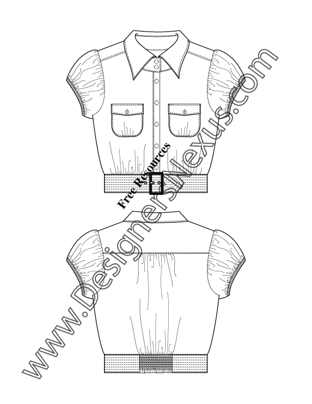 009- illustrator flat fashion sketch gathered puff sleeve cropped blouse
