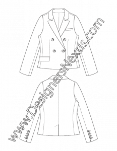 009- Fashion Flat Sketch Double Breasted Blazer Suit Jacket