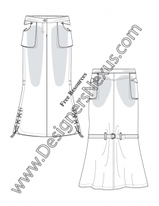 009- skirt flat sketch maxi skirt with hem lacing