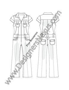 009- short sleeve wide-leg denim one-piece jumpsuit flat sketch