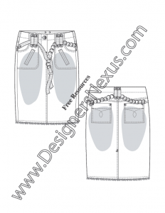 010- illustrator fashion flat sketch pencil skirt with chain belt