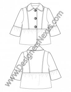 010- lantern sleeve peplum hem coat technical flats sketch