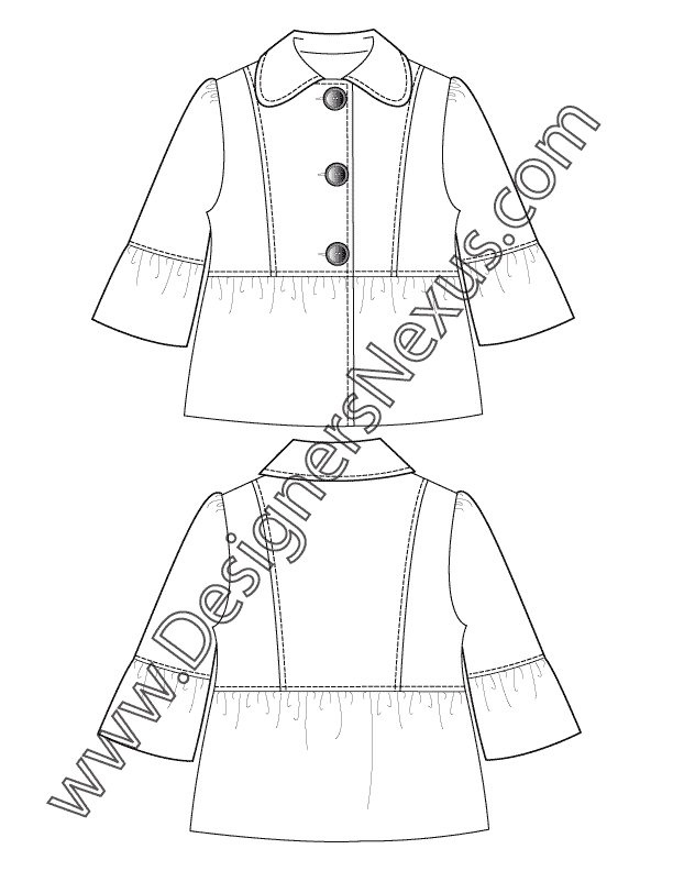 010- lantern sleeve peplum hem coat technical flats sketch