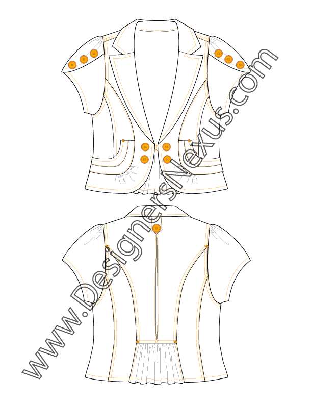 010- Apparel Flat Sketch Blazer with Tulip Sleeves