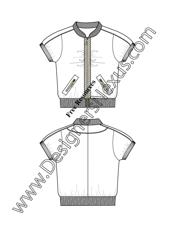 010- technical flat sketch template sporty jacket puff sleeves mandarin collar