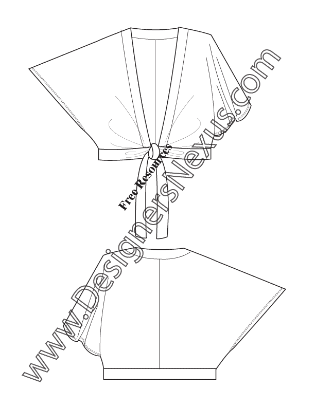 Adobe Illustrator Flat Sketch Downloads V10 Kimono Sleeve TieFront Shrug   Designers Nexus