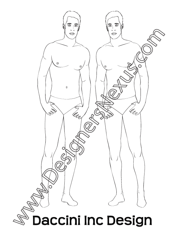 010- male fashion croquis figure template front view