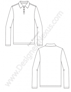 V10 Mens Long Sleeve Polo Fashion Technical Flat Sketch