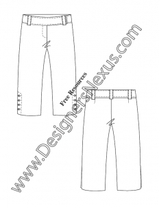 010- pants flat sketch capris with bottom hem detail opening