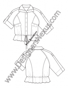 011- free fashion flat sketch template elbow sleeve roll cuff raglan jacket with drawstring waist