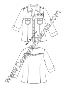 011- adobe illustrator flat sketch download roll sleeve camp shirt western shoulder yoke