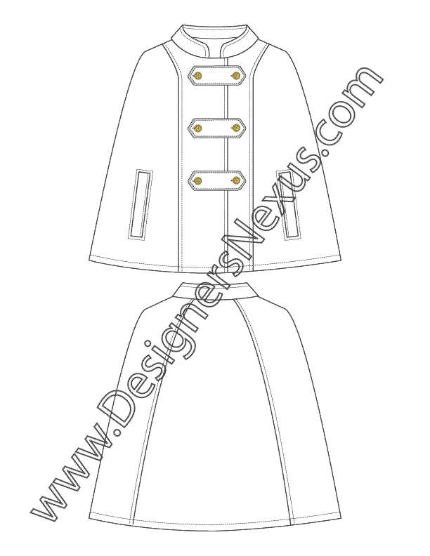 011- technical flat sketch mandarin collar cloak