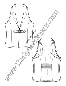 011- notched collar vest back smocking flat fashion sketch