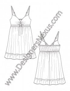 011- Technical flats sketch babydoll tank dress sweetheart neckline ruffle hem