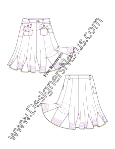 012- illustrator fashion flat sketch 12-gore skirt with godets