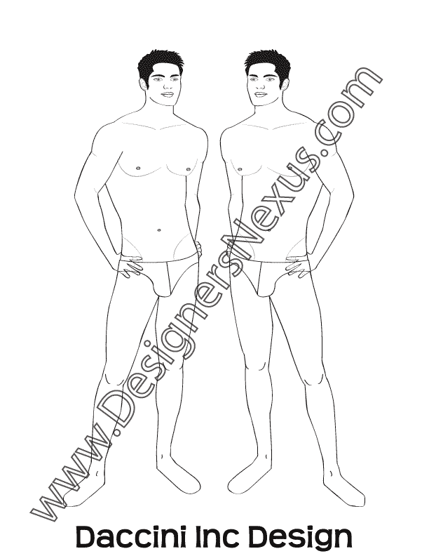 012- mens fashion croqui template three-quarter pose