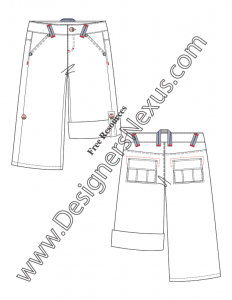 012- fashion flat sketch roll-cuff bermuda shorts