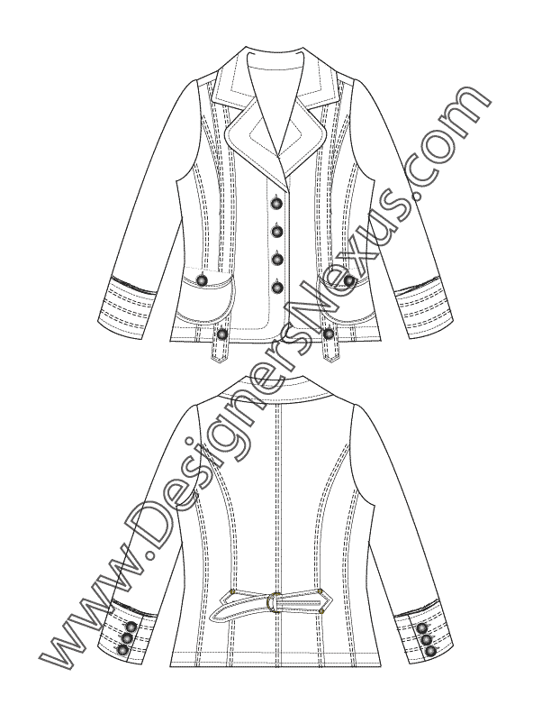 012- Fashion Flat Sketch Blazer with Round Flap Pockets