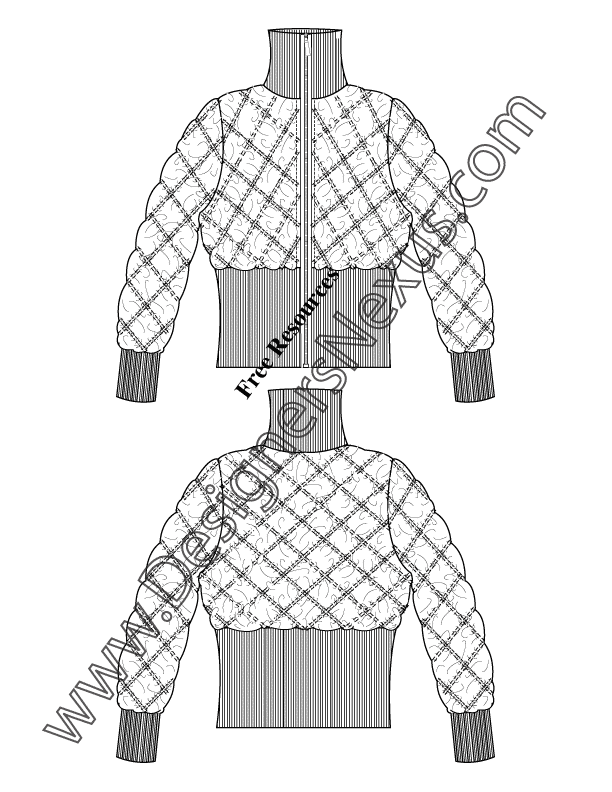 013- diamond quilted puffer jacket flat fashion sketch