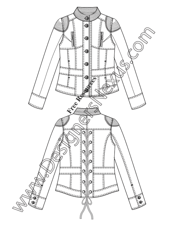 V13 Mandarin Collar Moto Jacket Illustrator Flat Fashion Sketch ...